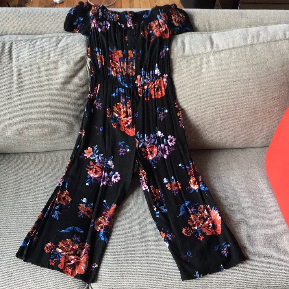 Floral, over the shoulder romper.